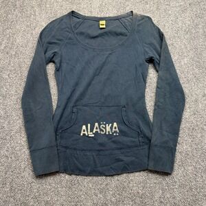 Kavio Womens Alaska Graphic Long Sleeve Scoop Neck Cotton Top Blue Charcoal Med
